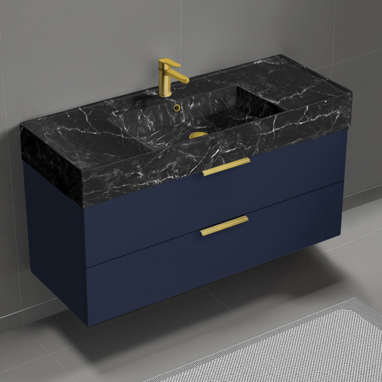 Nameeks DERIN946 Modern Bathroom Vanity With Black Marble Design Sink, Wall Mount, 48 Inch, Night Blue